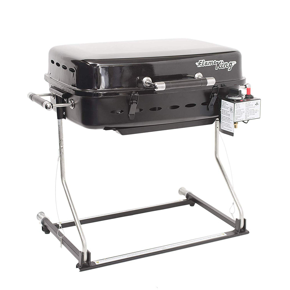 Flame King RV Trailer Mount 214 Square Inch Propane Gas Grill, Black (Used)