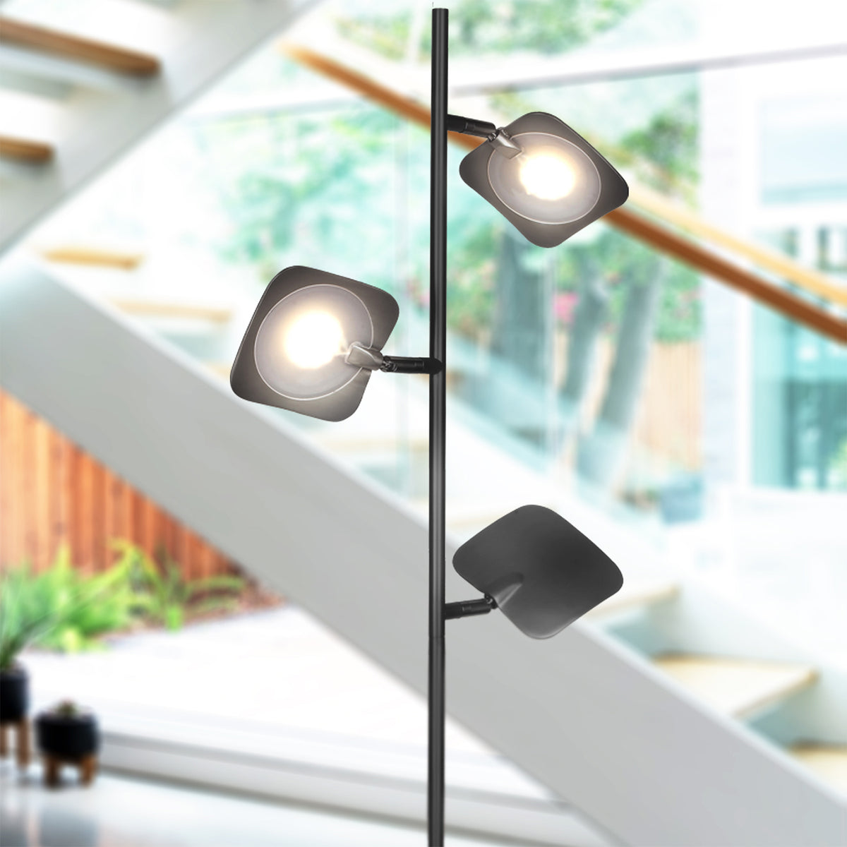 Brightech Tree LED Spotlight Super Bright 3 Light Standing Floor Lamp, Jet Black