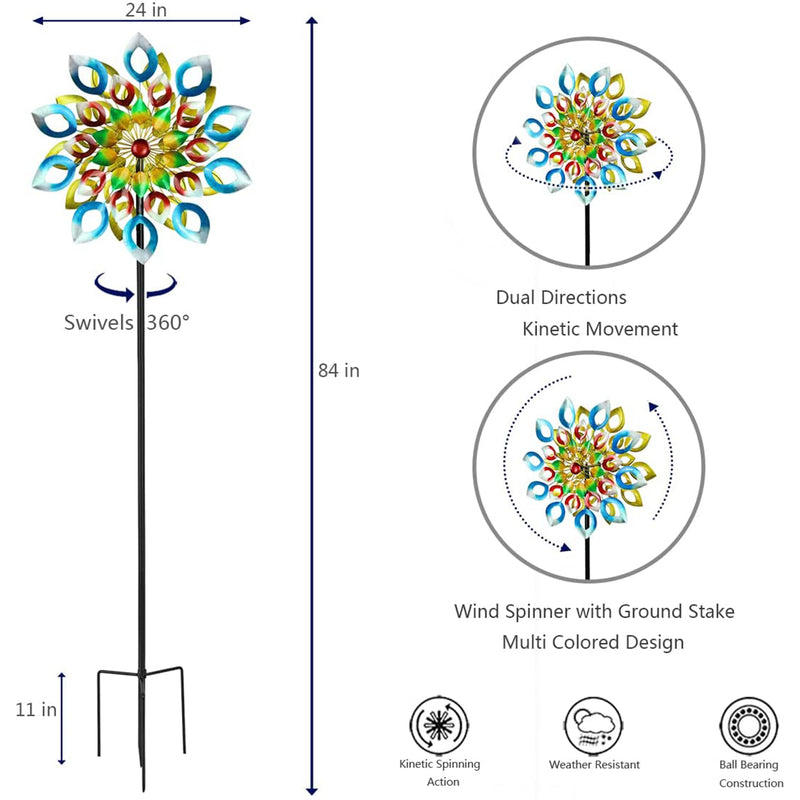 Hourpark Mazarine Blue Wind Spinner & Rainbow Series Fading Flower Wind Spinner