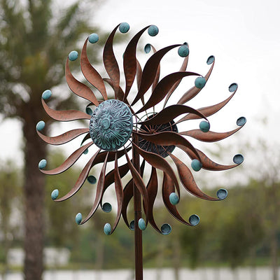 Hourpark 84" Chrysanthemum Flower Wind Spinner w/Stake, Bronze & Blue (Used)