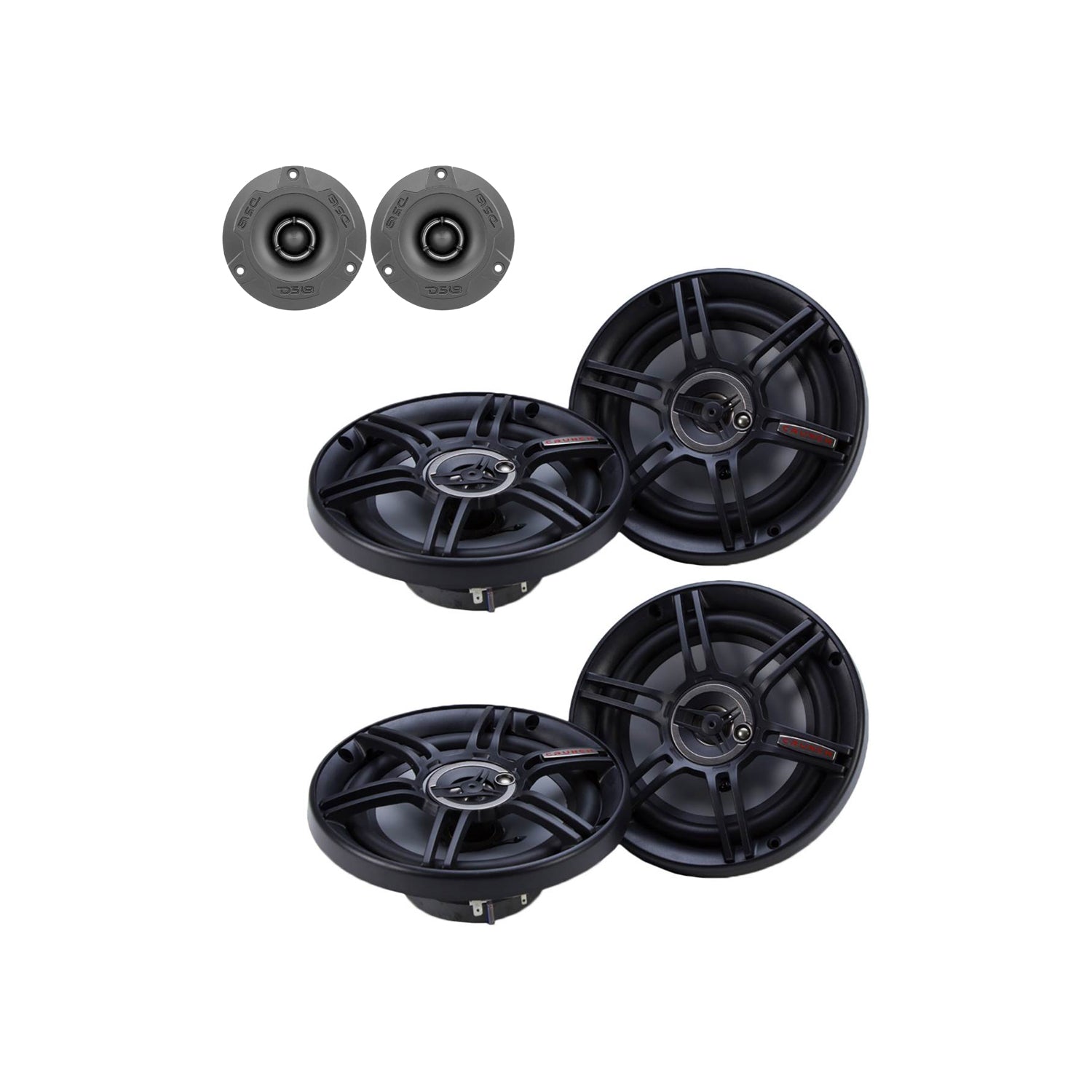 DS18 240 Watt Aluminum Bullet Tweeter Pair Bundle with 2 Pairs of 6.5" Speakers - VMInnovations