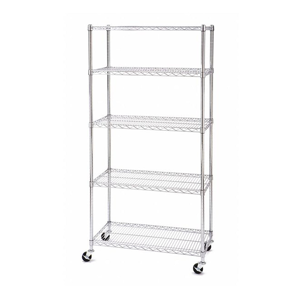 SafeRacks 18 x 36 x 72" 5 Tier Steel Wire Storage Shelving Rack w/Wheels, Silver - VMInnovations