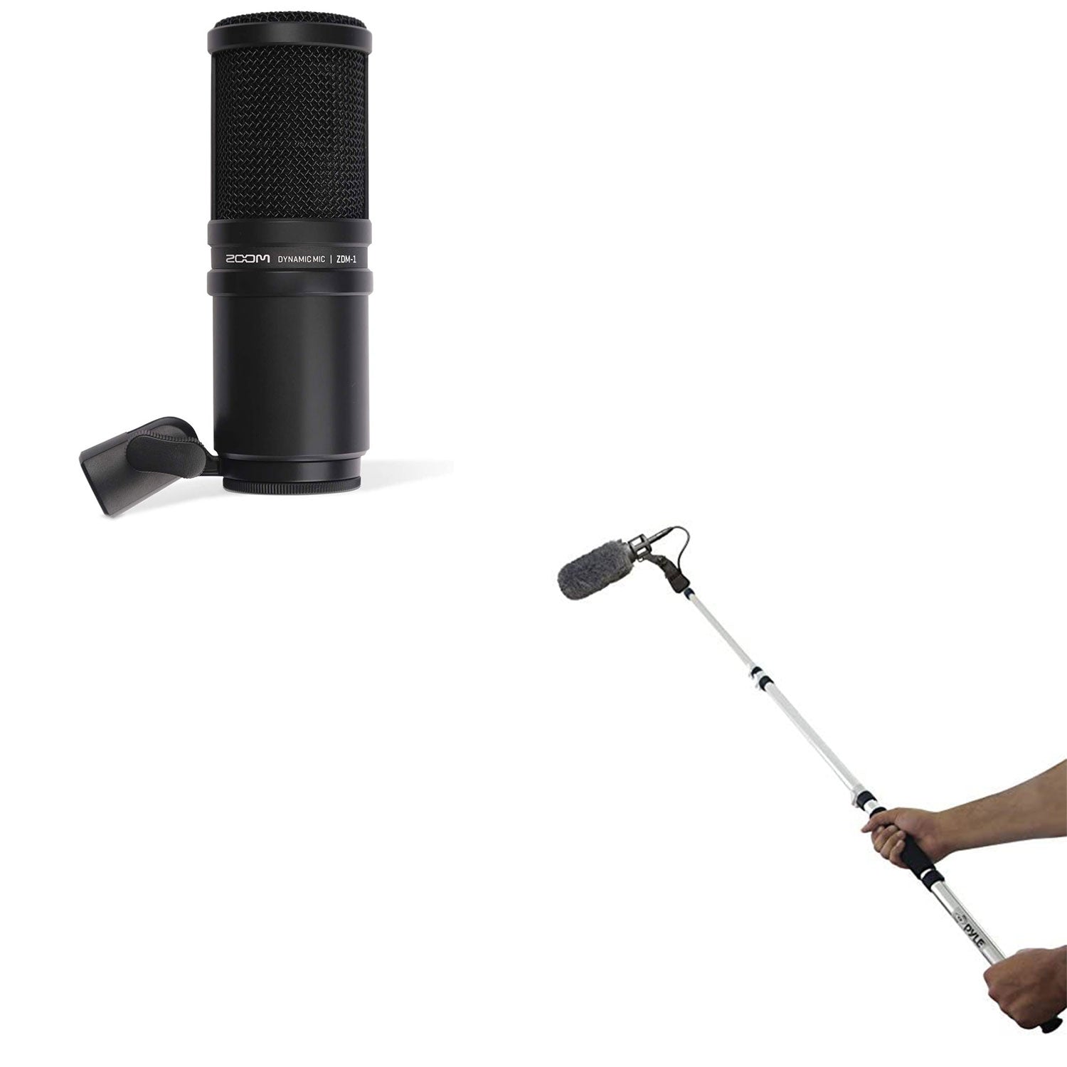 Zoom Dynamic Microphone Digital Audio Recorder with Pyle Telescoping Boom Pole