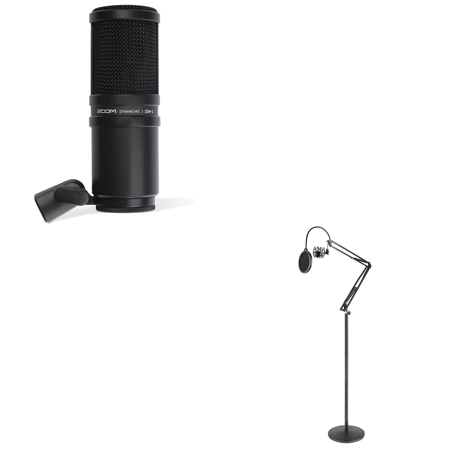 Zoom Dynamic Microphone Digital Audio Recorder with Pyle Spring Arm Floor Stand