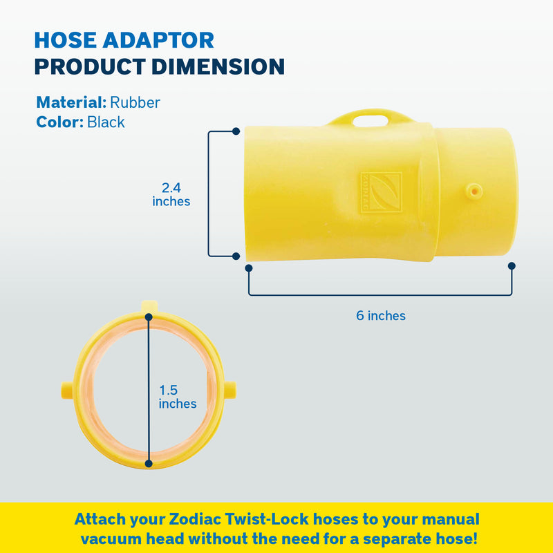 Zodiac Hose Adaptor for Manual Swimming Pool Vacuum Cleaner Head, Accessory Only