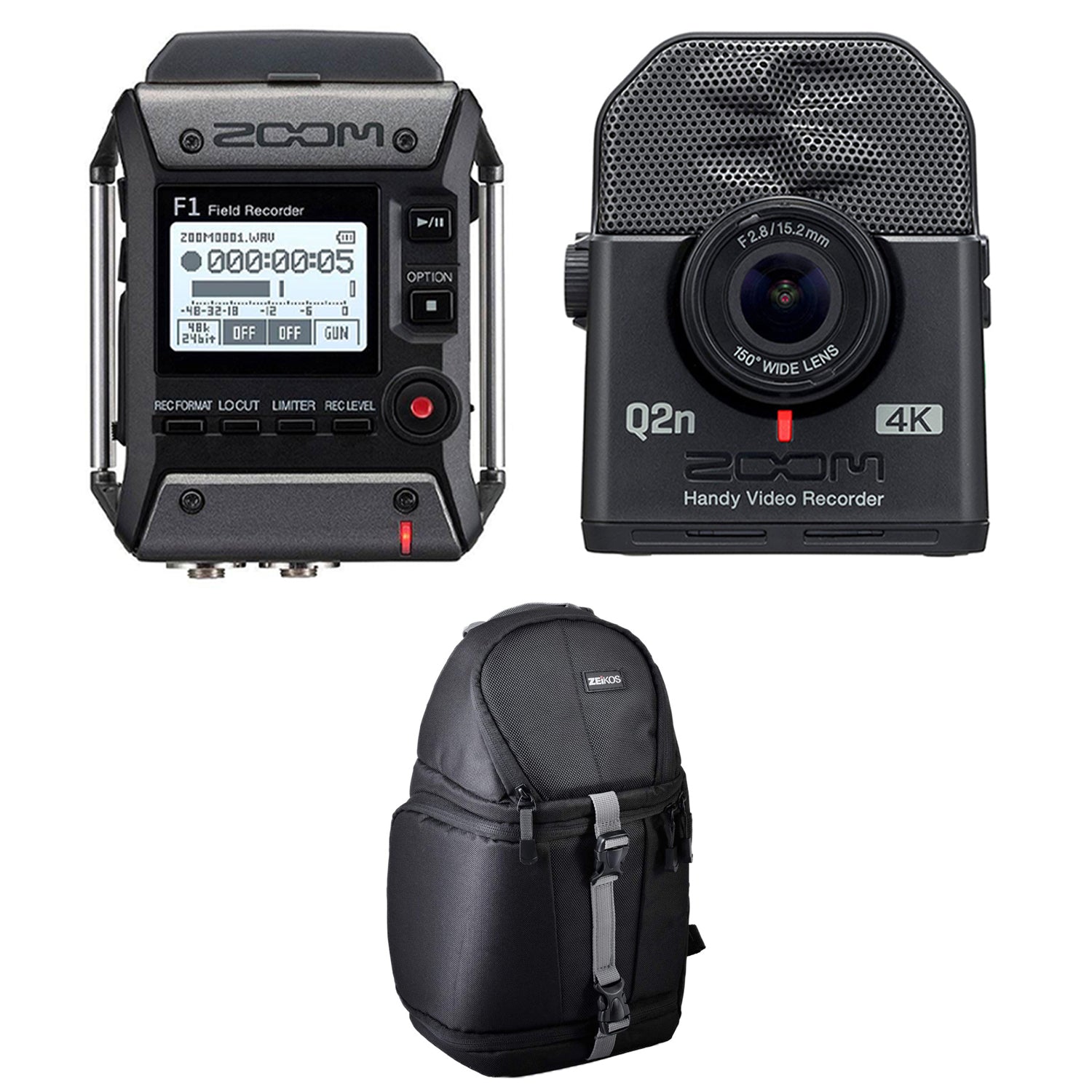 Zoom F1 Digital Audio Recorder with Mic, Q2N4K Compact 4K Camera & Bag, Black