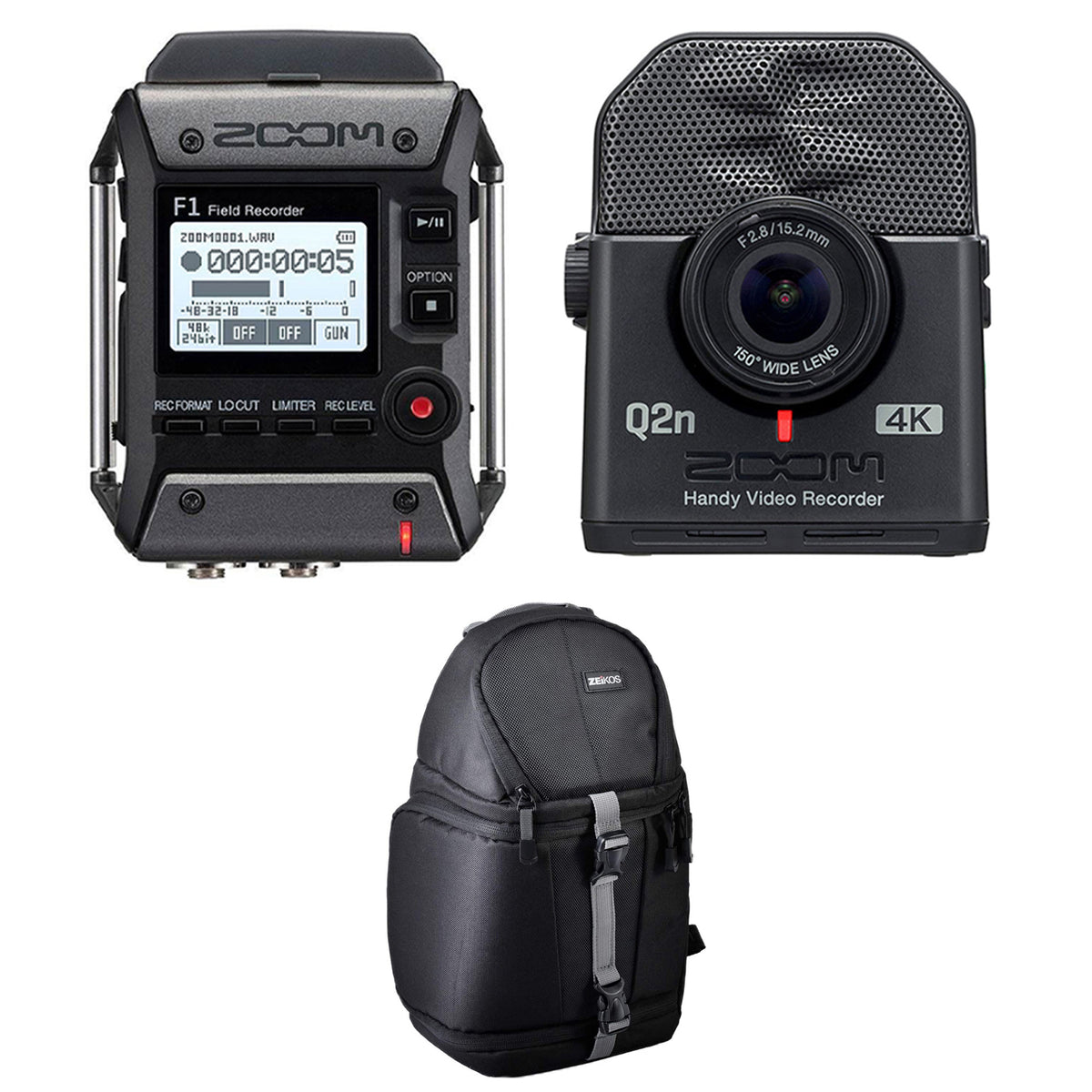 Zoom F1 Digital Audio Recorder with Mic, Q2N4K Compact 4K Camera & Bag, Black