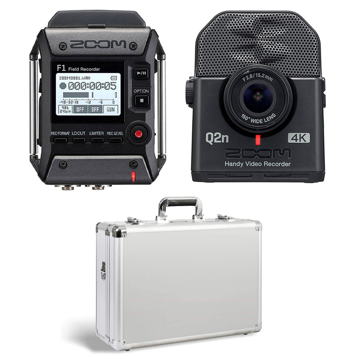 Zoom F1 Digital Audio Recorder with Mic, Q2N4K Compact 4K Camera & Case, White