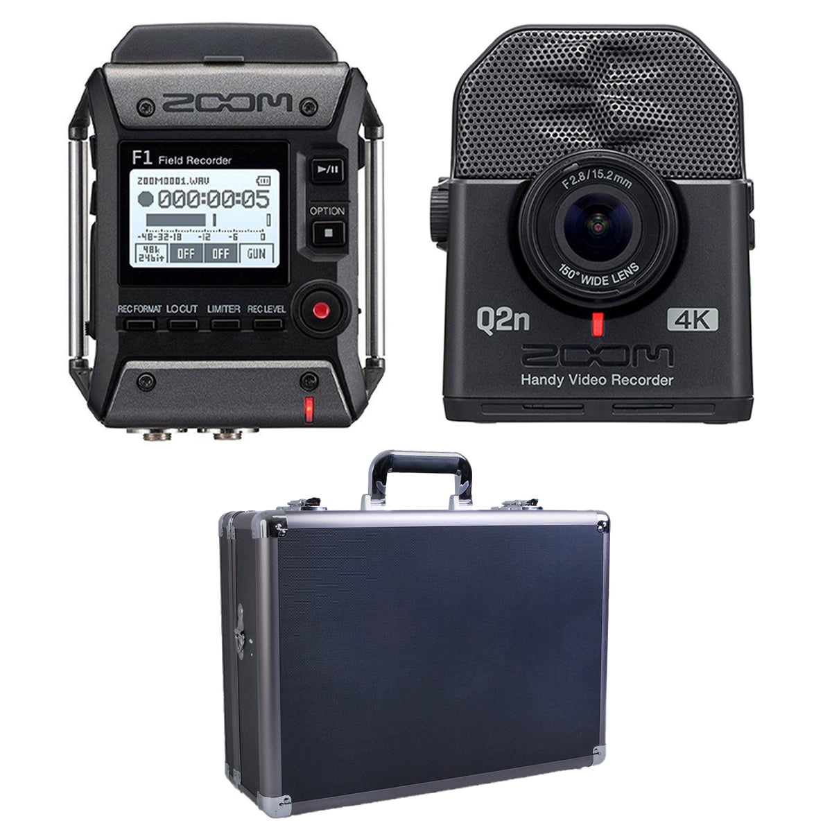 Zoom F1 Digital Audio Recorder with Mic, Q2N4K Compact 4K Camera & Case, Black