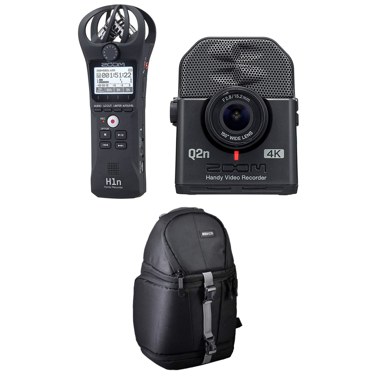 Zoom H1N Wireless Digital Audio Recorder, Q2N4K Compact 4K Camera & Bag, Black