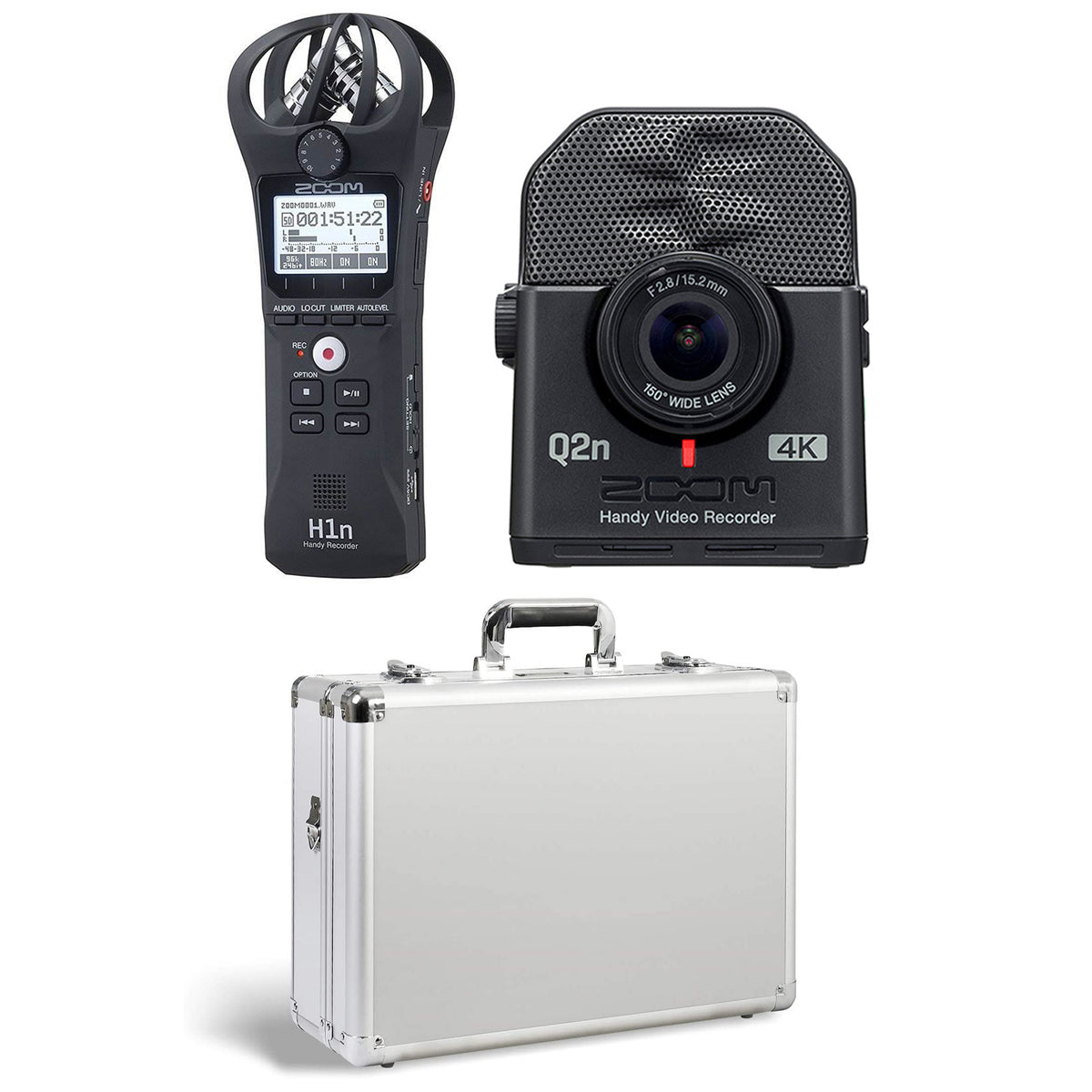 Zoom H1N Wireless Digital Audio Recorder, Q2N4K Compact 4K Camera & Case, White