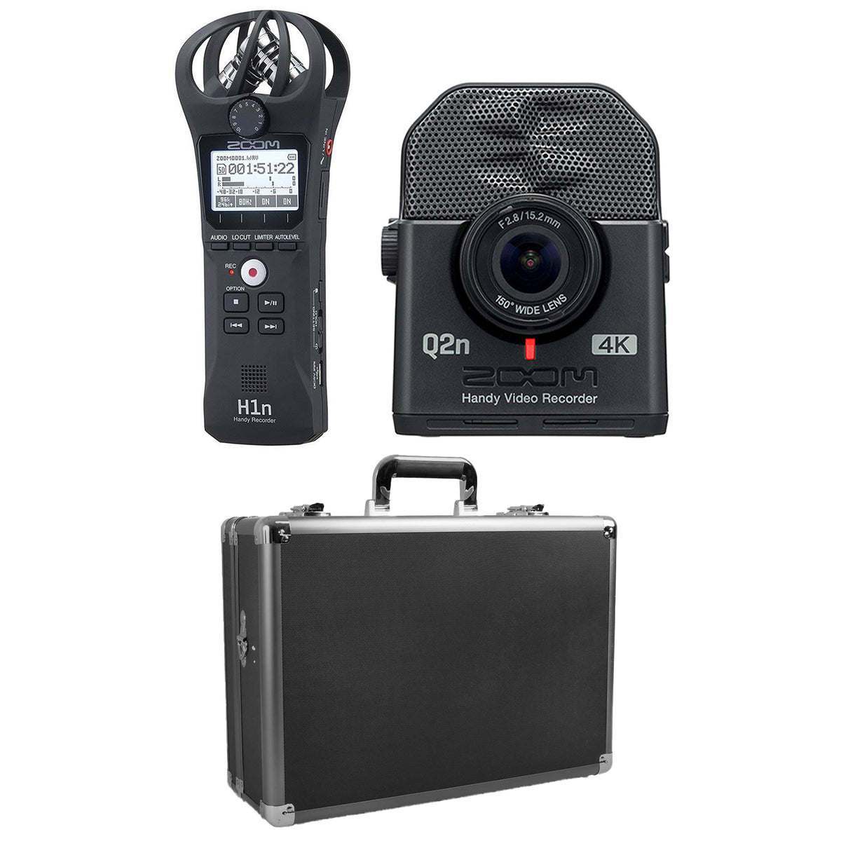 Zoom H1N Wireless Digital Audio Recorder, Q2N4K Compact 4K Camera & Case, Black