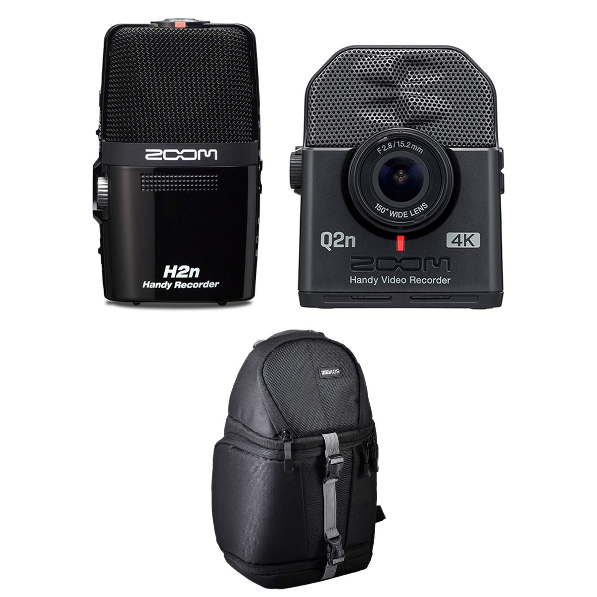 Zoom H2N 4 Track Digital Audio Recorder, Q2N4K Compact 4K Camera & Bag, Black