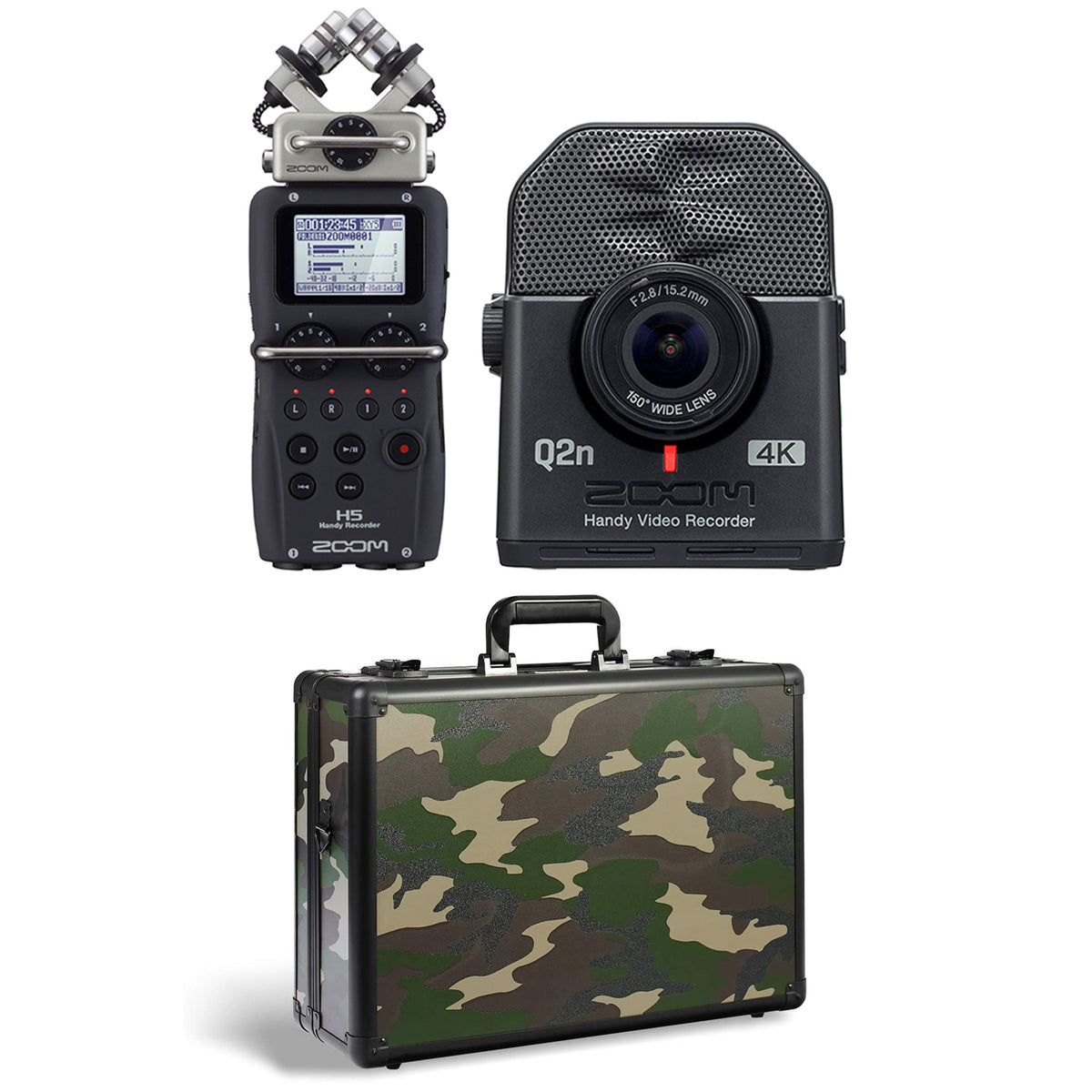Zoom H5 4 Track Digital Audio Recorder and Q2N4K Compact 4K Camera & Case, Camo