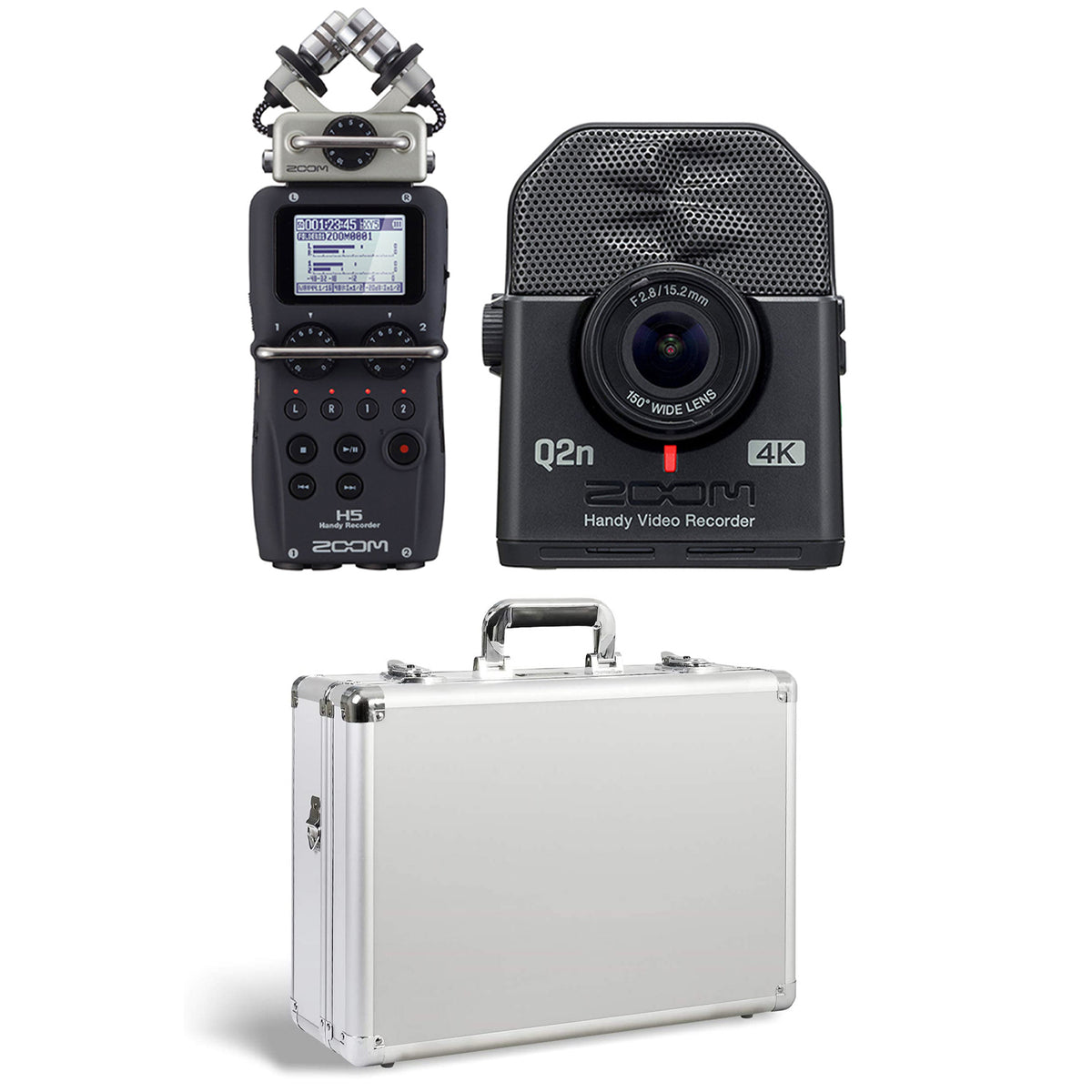 Zoom H5 4 Track Digital Audio Recorder and Q2N4K Compact 4K Camera & Case, White