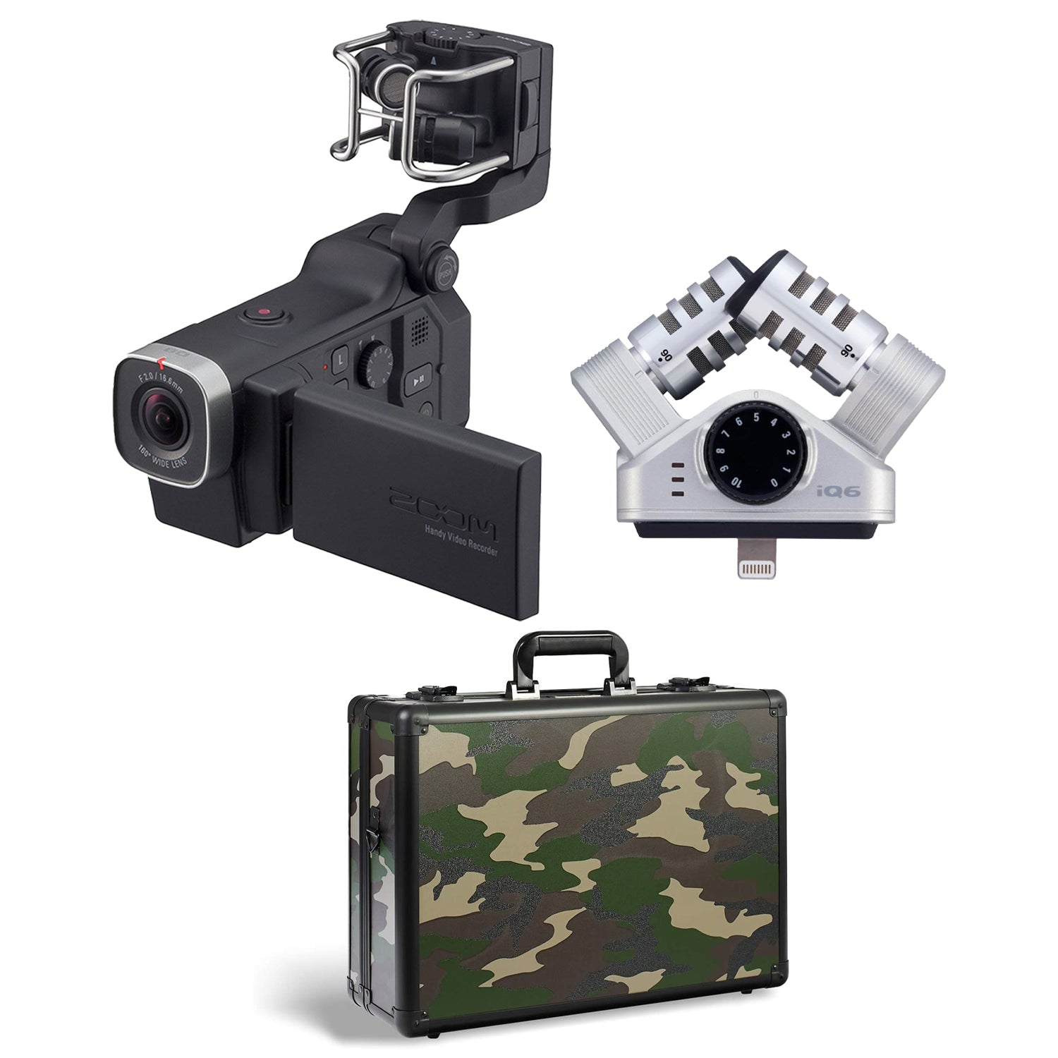 Zoom Q8 HD Video Camera and iQ6 Stereo Lightning Connector X/Y with Case, Camo