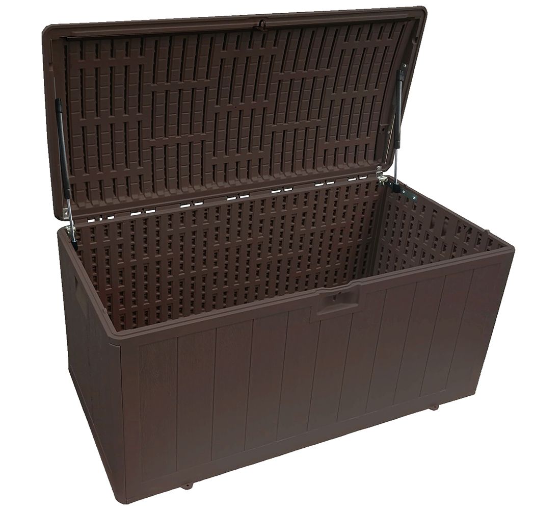 Plastic Development Group 105-Gallon Deck Box with Gas Shock Lid, Java Brown - VMInnovations