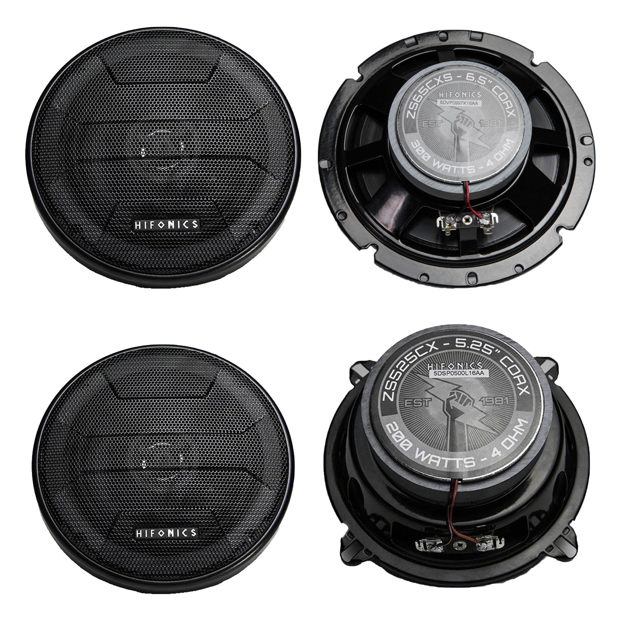 Hifonics Zeus Coaxial Speakers 6.5" 300W Shallow Mount, Pair & 5.25" 200W, Pair - VMInnovations