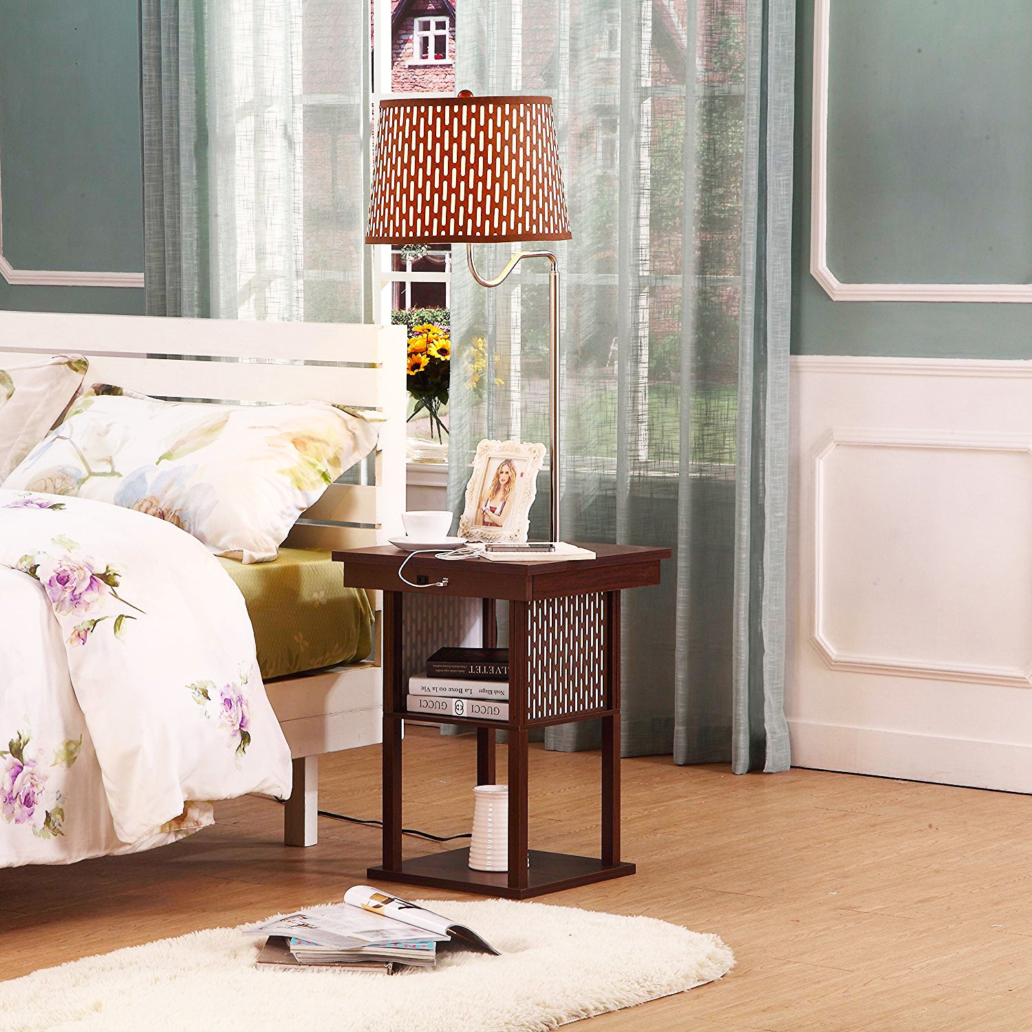 Brightech Madison Nightstand Side Table with Built In Lamp USB Port (Open Box) - VMInnovations