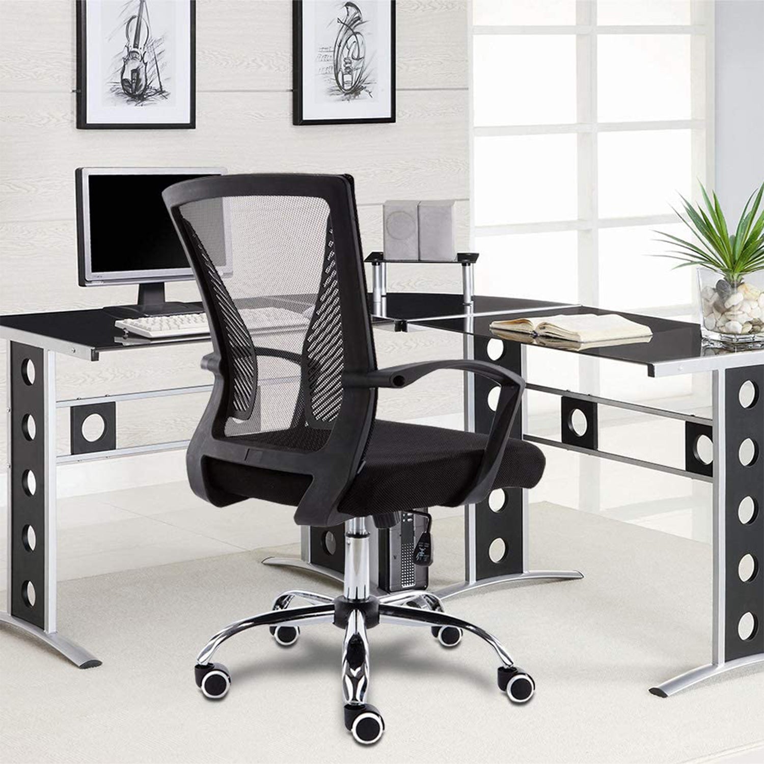 Modern Home Zuna Ergonomic Nylon Rolling Chair, Black (Used) - VMInnovations