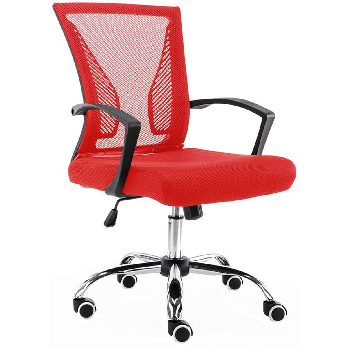 Modern Home Zuna Ergonomic Mesh Mid Back Office Desk Rolling Chair, Black & Red