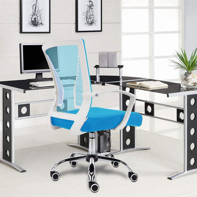Zuna Ergonomic Mesh Mid Back Office Desk Rolling Chair, White & Blue (Used)