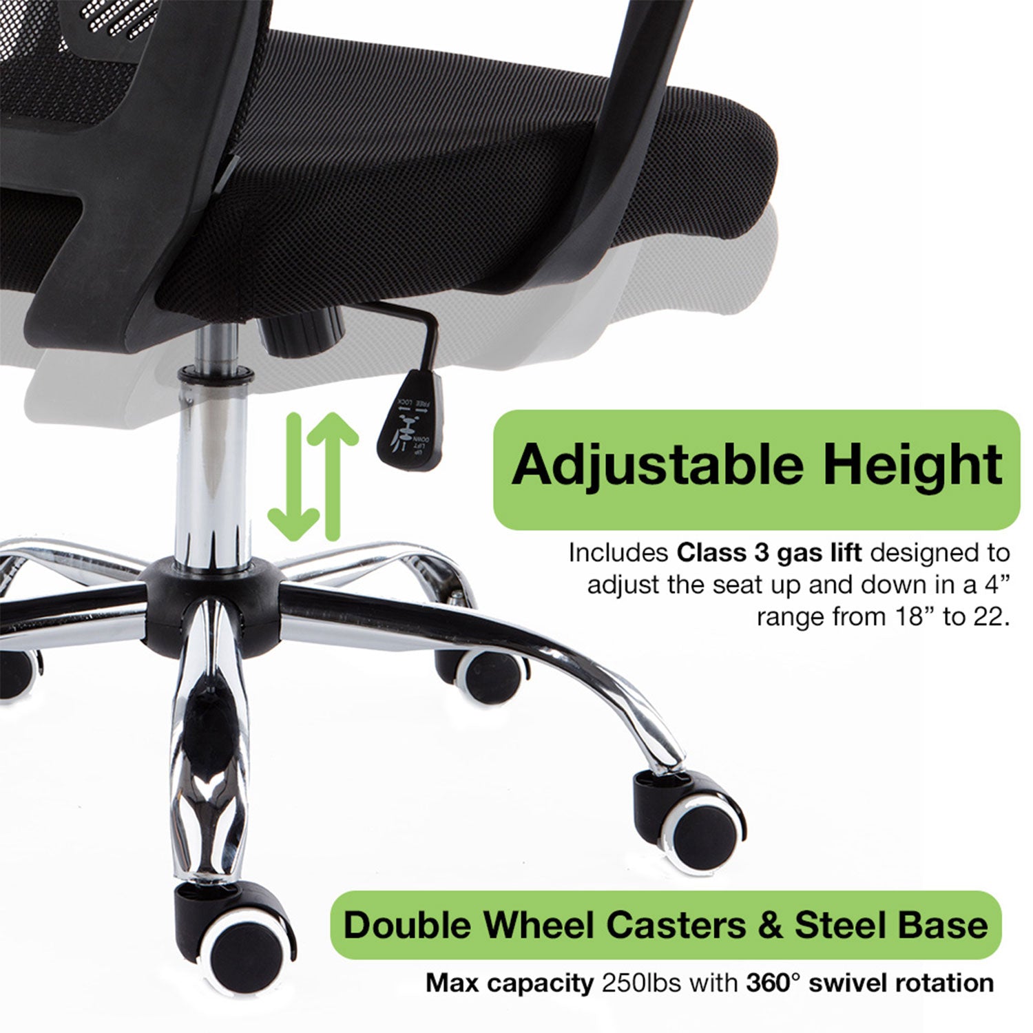 Modern Home Zuna Ergonomic Nylon Rolling Chair, Black (Used) - VMInnovations