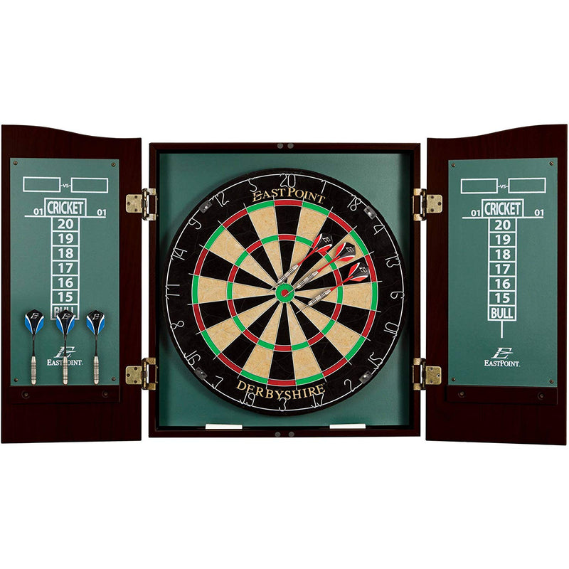 EastPoint Sports Derbyshire Dartboard and Cabinet Set with Self-Healing Fiber