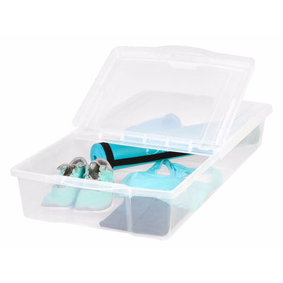 IRIS USA 100501 58 Quart Plastic Underbed Storage Box with Hinged Lid, Clear
