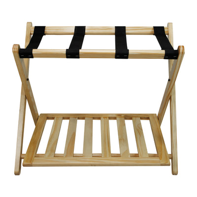Casual Home Hotel Style Solid Pine Wood Folding Luggage Rack with Shelf, Natural