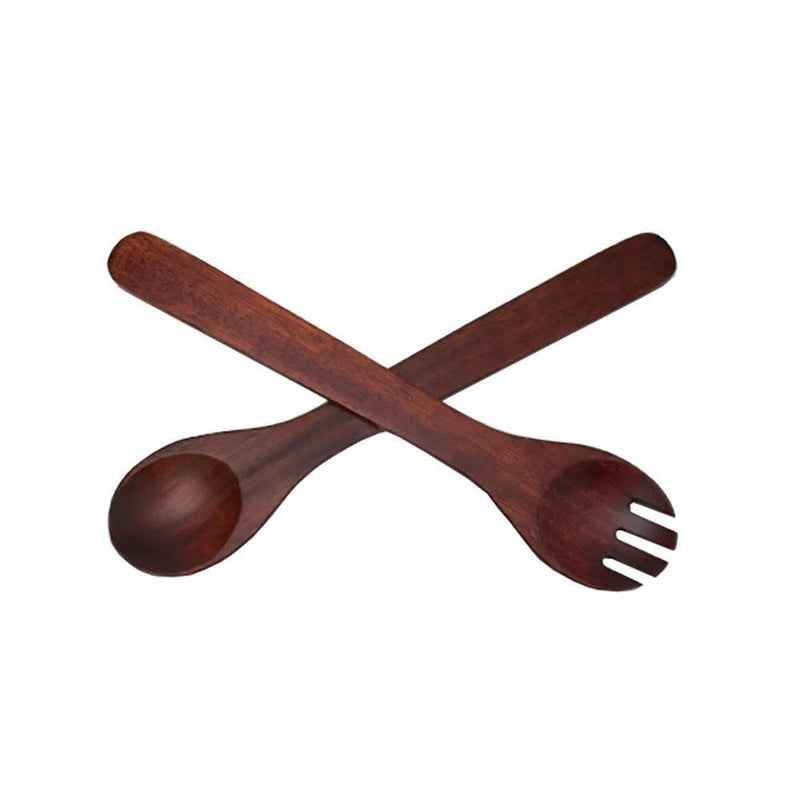 Lipper International 12 Inch Cherry Finished Serving Spoon and Fork Utensil Set