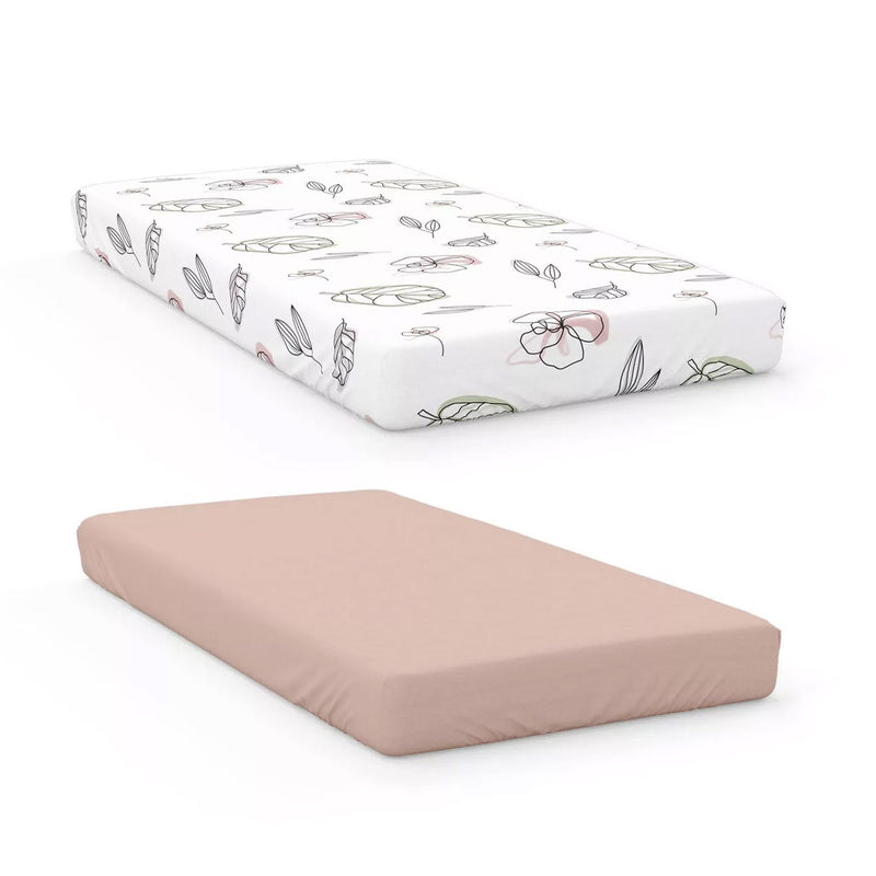Goumikids 2 Piece Soft Organic Nursery Crib Fitted Sheet Bedding Set, Floral