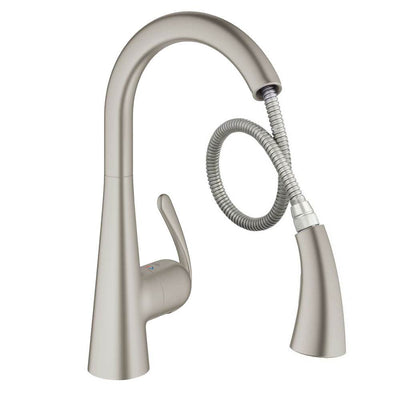 Grohe Ladylux Single Handle Pull Out Swivel Kitchen Faucet w/ Super Steel Infinity Finish