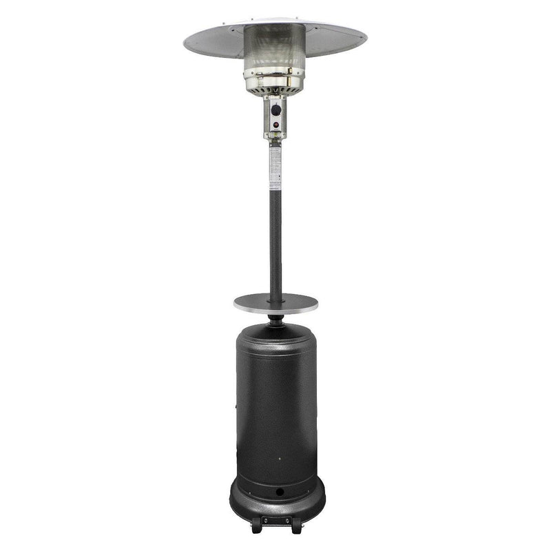 AZ Patio Tall Propane Outdoor Wheeled Patio Heater with Table, Hammered Silver