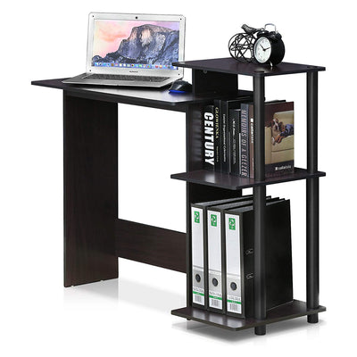 Furinno Efficient Home Office Laptop Computer Desk w/ Side Shelves, Dark Walnut