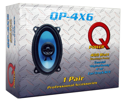 Q Power 4x6" 250 Watt 2-Way Blue Car Audio Coaxial Stereo Speakers (4 Pack)