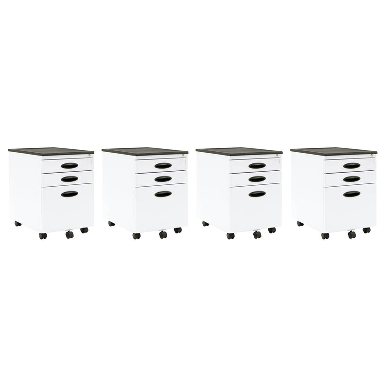 Calico Designs Home Office Storage 3 Drawer Mobile File Cabinet, White (4 Pack)