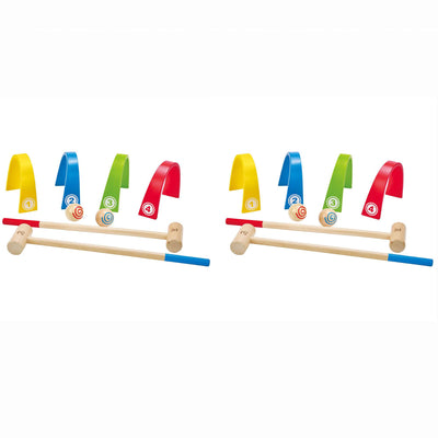 Hape Wooden Kids Outdoor Indoor Backyard Colorful 2 Player Croquet Set (2 Pack)