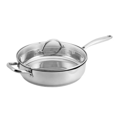 Hamilton Beach 11 Inch Heavy Duty Saute Pan with Lid, Stainless Steel (2 Pack)