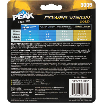 PEAK Lighting Power Vision Gold 9005 HB3 65W Brightest White Headlight Bulbs