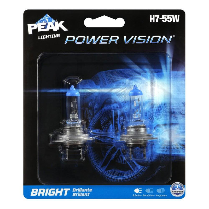 Peak Power H7 55 Watt Car Halogen Headlight Replacement Bulb, 2 Pack
