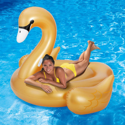 Summer Waves Golden Giant Ride On Swan Inflatable Swimming Pool Float (2 Pack)