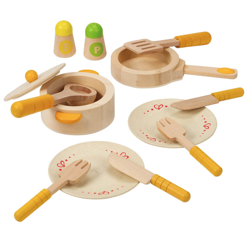 Hape Gourmet Wooden Pretend Play Kitchen Starter Dish and Utensil Set (6 Pack)