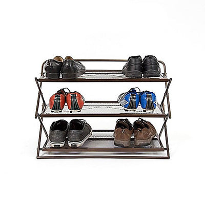 Origami Group Sturdy Metal 3 Tier Foldable Closet Shoe Rack, Brown (4 Pack)