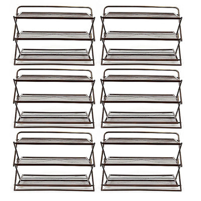 Origami Group Sturdy Metal 3 Tier Foldable Closet Shoe Rack, Brown (6 Pack)