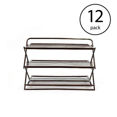 Origami Group Sturdy Metal 3 Tier Foldable Closet Shoe Rack, Brown (12 Pack)