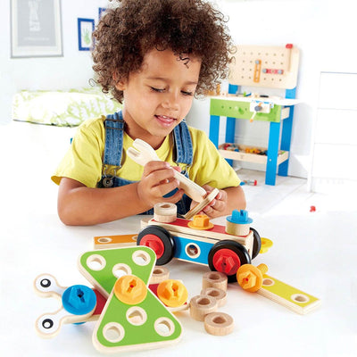 Hape Wooden 42 Piece Toddler Colorful Blocks Basic Builder Play Set (12 Pack)