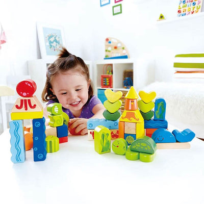 Hape Kids Toddler 48 Piece Wooden Under the Sea Blocks Play Toy Set (6 Pack)