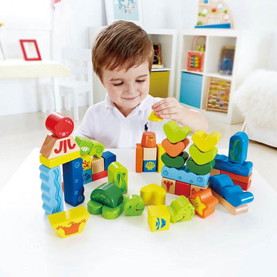 Hape Kids Toddler 48 Piece Wooden Under the Sea Blocks Play Toy Set (6 Pack)