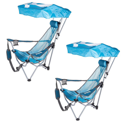 Kelsyus Backpack Beach Camping Folding Lawn Chair with Canopy, Teal (2 Pack)